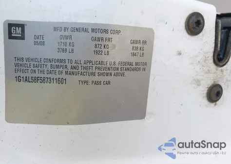 2008 Chevrolet Cobalt Lt из США, поврежденный, VIN 1G1AL58F587311601